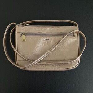Fossil Mini Cow Hide Leather Metallic Gold 10x7 Inch Crossbody Purse Bag Holiday